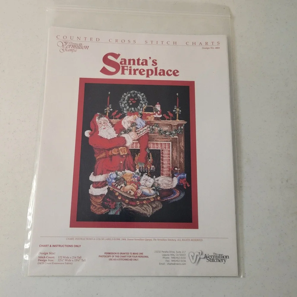 The Vermillion Stitchery Santa's Fireplace Cross Stitch Chart Donna‎ Giampa 221